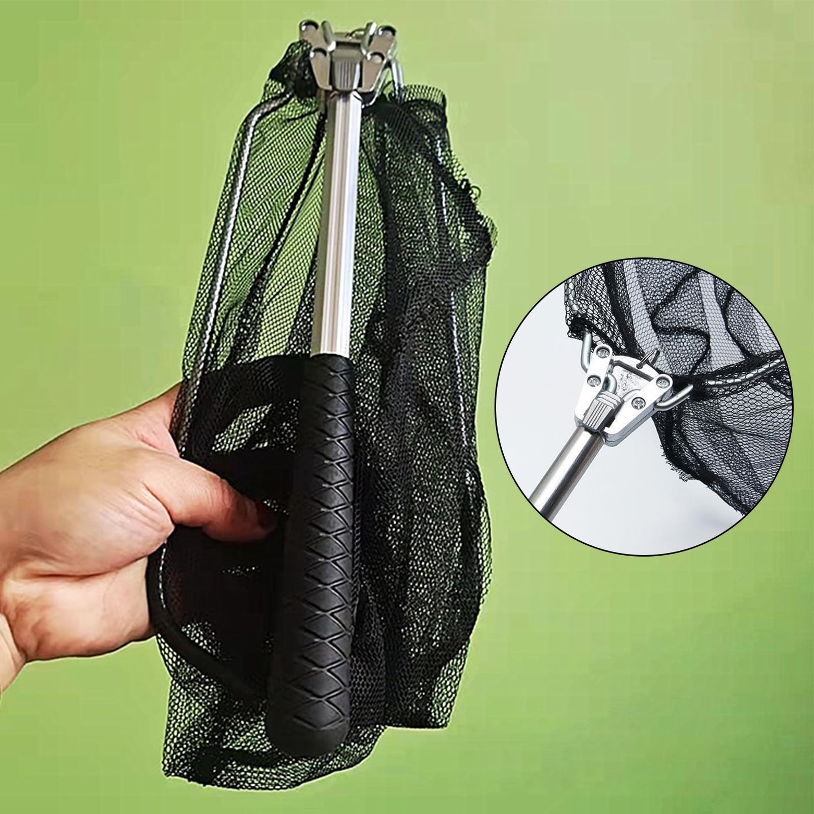 Épuisette de Pêche Pliable, Poignées Antidérapantes, Filet en Nylon, Portable, 30 x 30 cm, Profondeur 20 cm, pour Enfants et Adultes