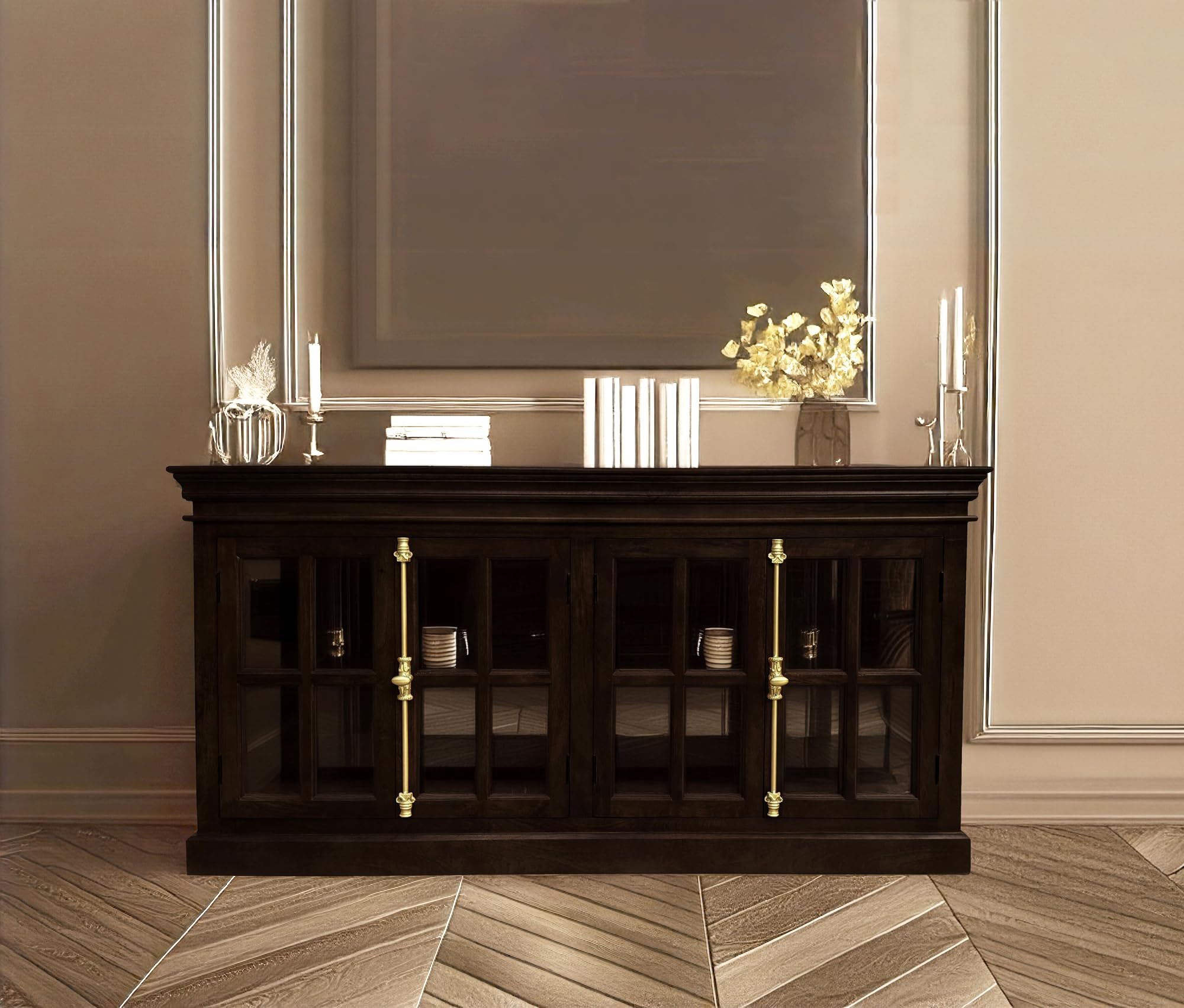 The Attic Oregon Sideboard|Multipurpose Cabinet for Kitchen and Living Room Storage|Classy Sideboard|Solid Mango Wood|Walnut Matte Finish