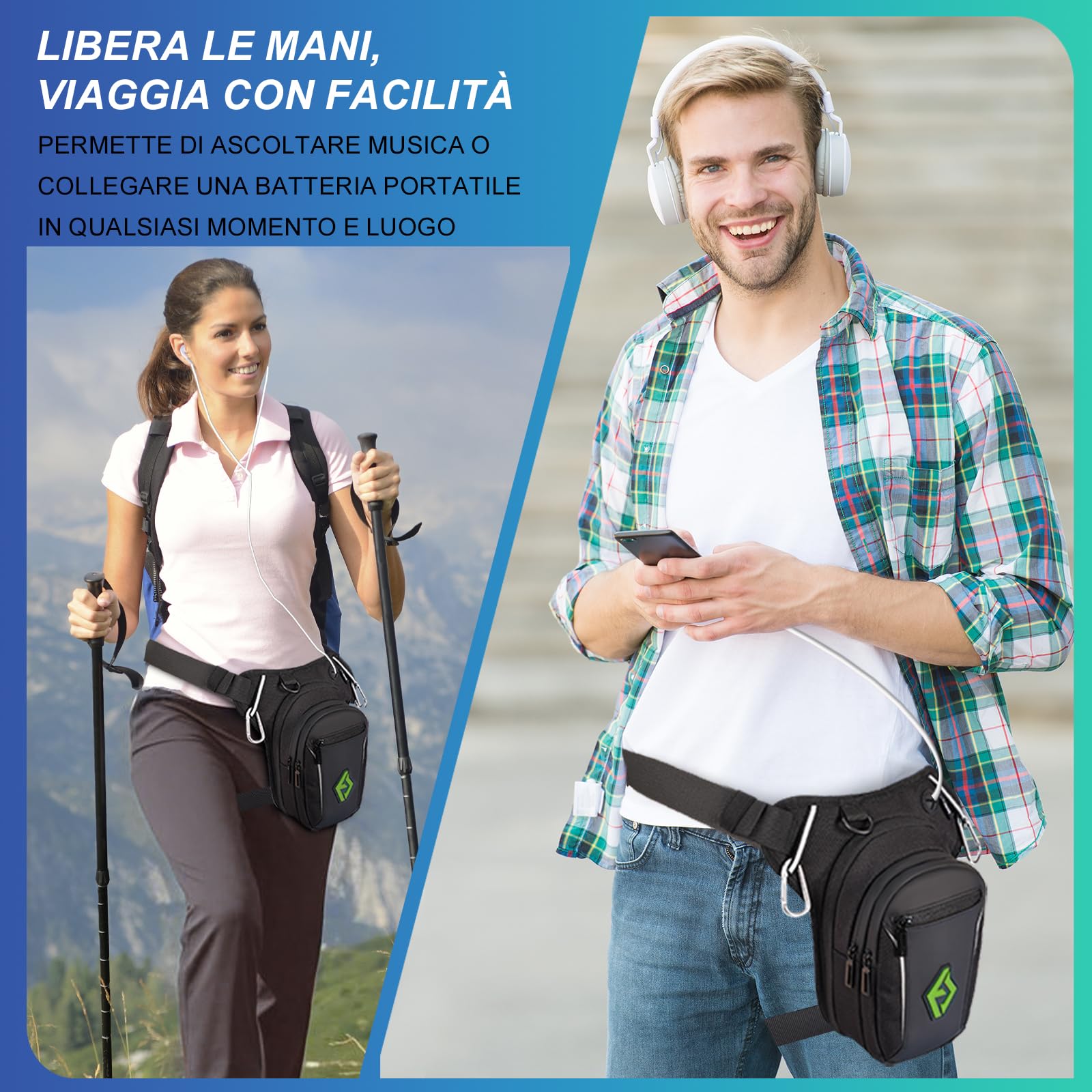 Eshow Marsupio da Gamba Moto, Borsa Cosciale Espandibile con Striscia Riflettente e Cintura Regolabile per Uomo Donna, Borsello Sportivo Nero