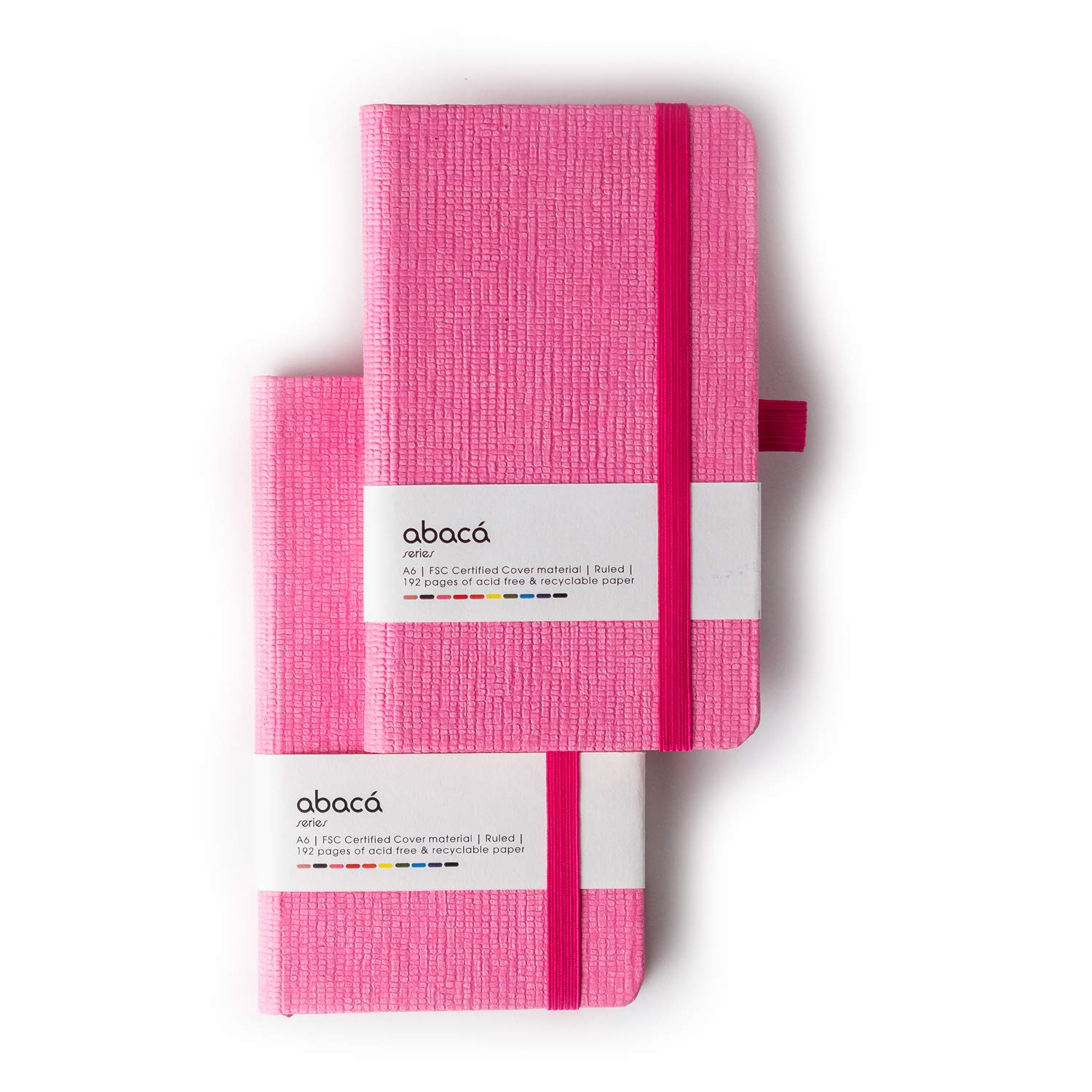 COMMA Abaca - Taccuino tascabile formato A6, rilegatura rigida, con chiusura a elastico, 192 pagine, carta ombreggiata naturale 80 g/m², copertina ruvida, confezione da 2, colore: rosa e rosa