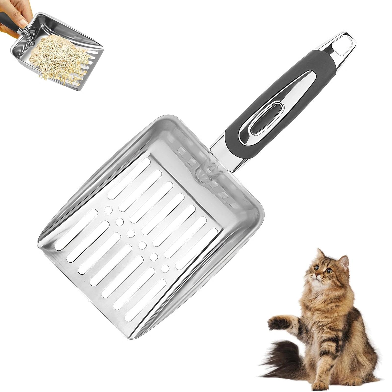 SHILIUZHI Stainless Steel Cat Litter Scoop, Cat Litter Shove, Cats Litters Sifter With Plastic Handle, Pet Easy Cleaning Tool, for Cats Dogs Rabbits Hamsters And Other Animals