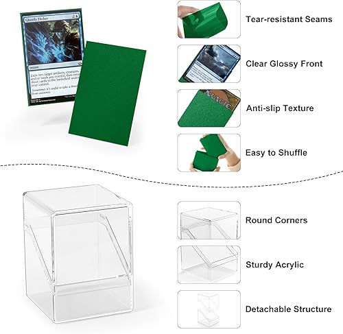 Miniatura 10 de Caja de cartas Commander transparente con 100 fundas para tarjetas, caja de almacenamiento de tamaño estándar para MTG, tarjetas de intercambio,