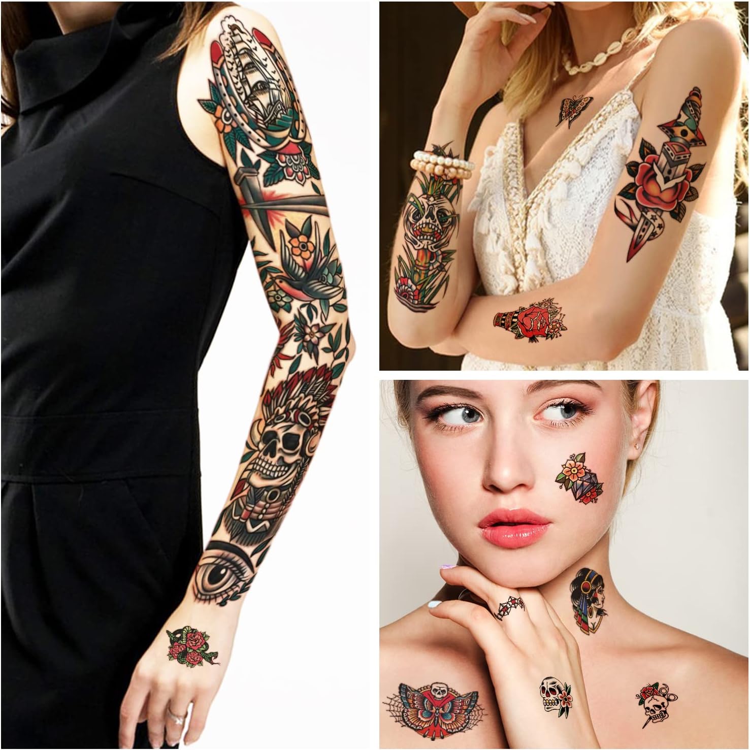 55 Sheets Temporary Tattoos,8 Sheets Full Arm Waterproof Flower Cl