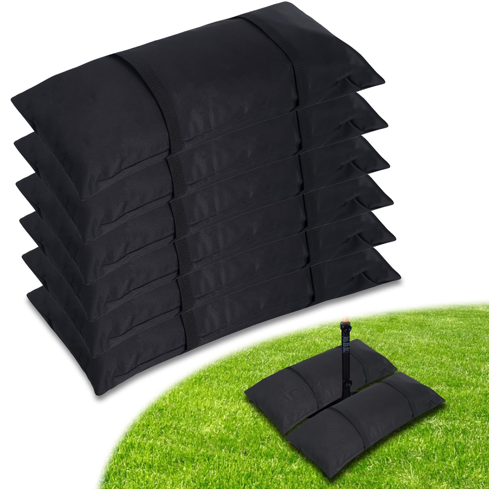 Umbrella Base Weights Sand Bags, 6 x 55LBS Fillable Sandbags for Outdoor Umbrella Stands, Cantilever Umbrellas, Trampolines, Patio Furniture, Garden Backyard Poolside Accessories Black (Without Sand)