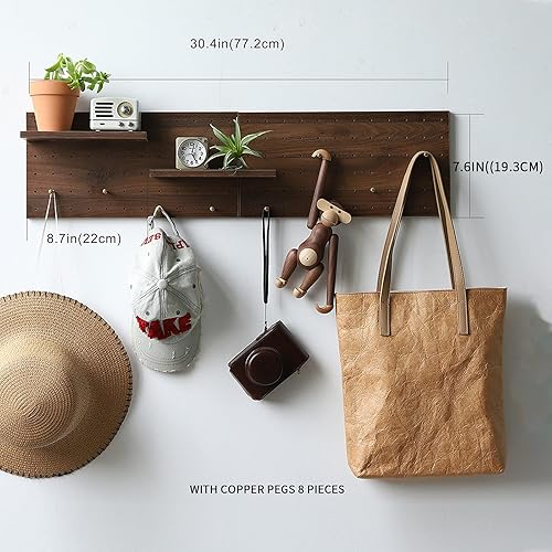 Miniatura 2 de Tablero perforado XAOMLP de madera con ganchos para pared, repisa para organizar, almacenar y decorar, 15.2 x 7.6 pulgadas, 2 unidades (nogal-1)