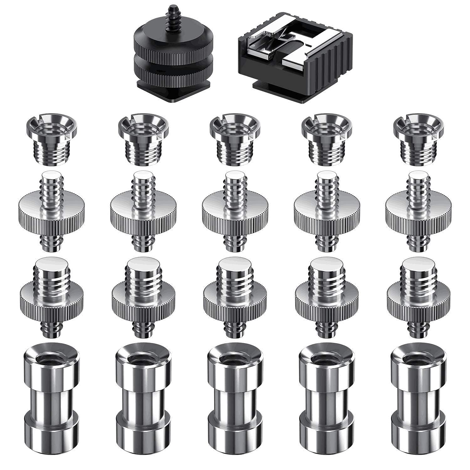 22pcs Camera Screw Adapter Kit - 1/4" & 3/8" Thread Converter Mount, Universal for DSLR Camera, Tripod, Monopod and Light Stand