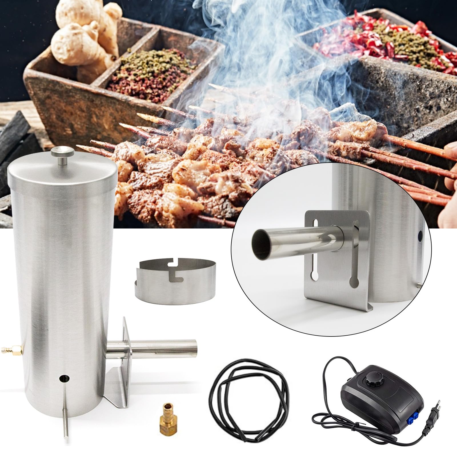 Générateur De Fumée Froide, Acier Inoxydable Générateur De Fumée Serpentin Fumoir A Froid Fumoir A Froid avec Pompe pour BQQ Fumage à Froid Poisson Viande Fromage