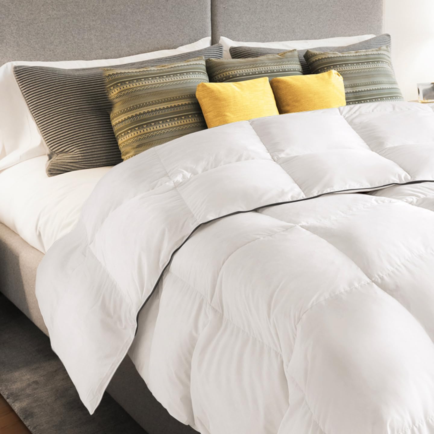 IDMarket - Couette 220x240cm AELA Blanche en Plume d'oie Anti acarien 500gr