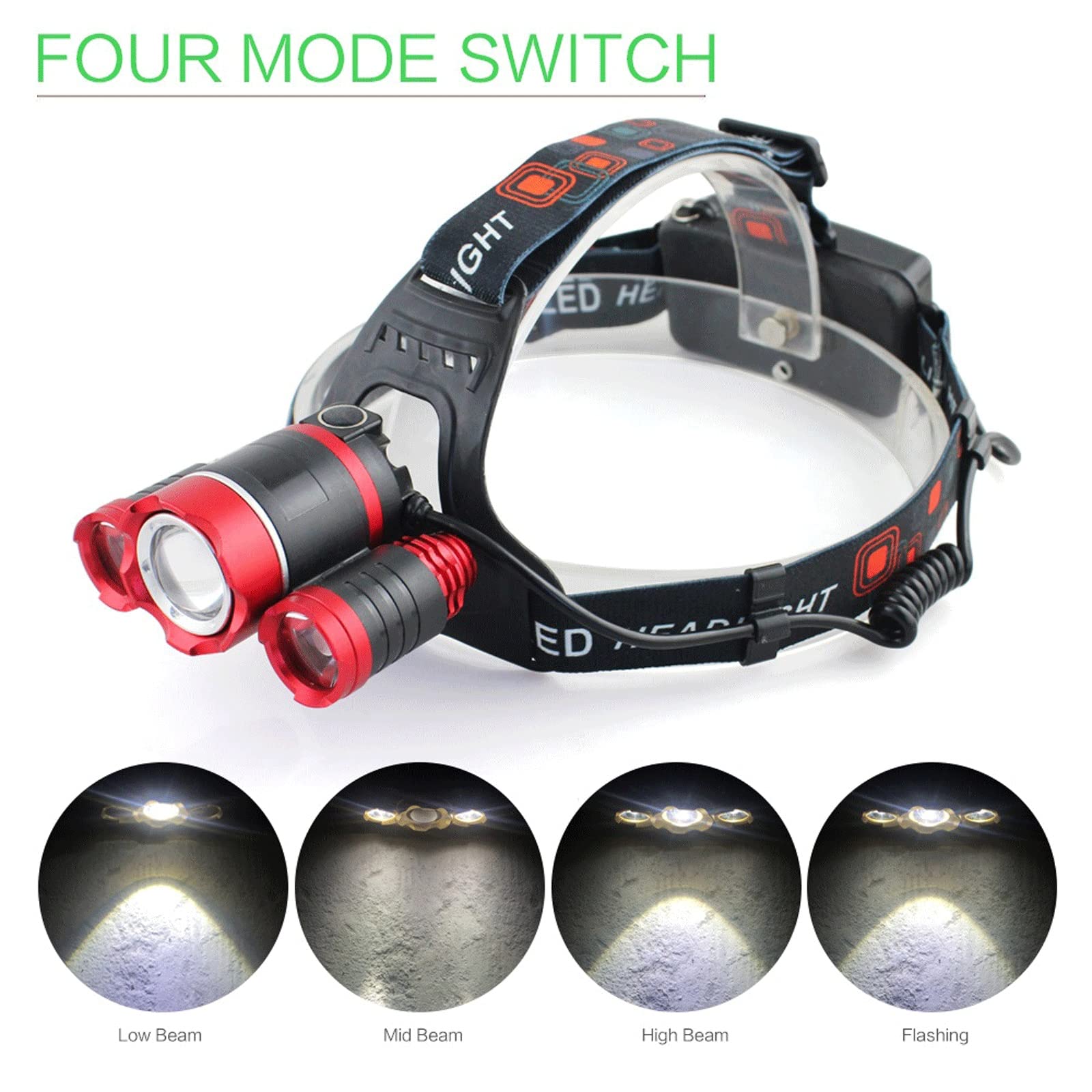 Latarka czołowa 3 LED reflektor światło latarnia czołówka latarka z możliwością powiększenia akumulator 18650 bateria polowanie wędkarstwo oświetlenie