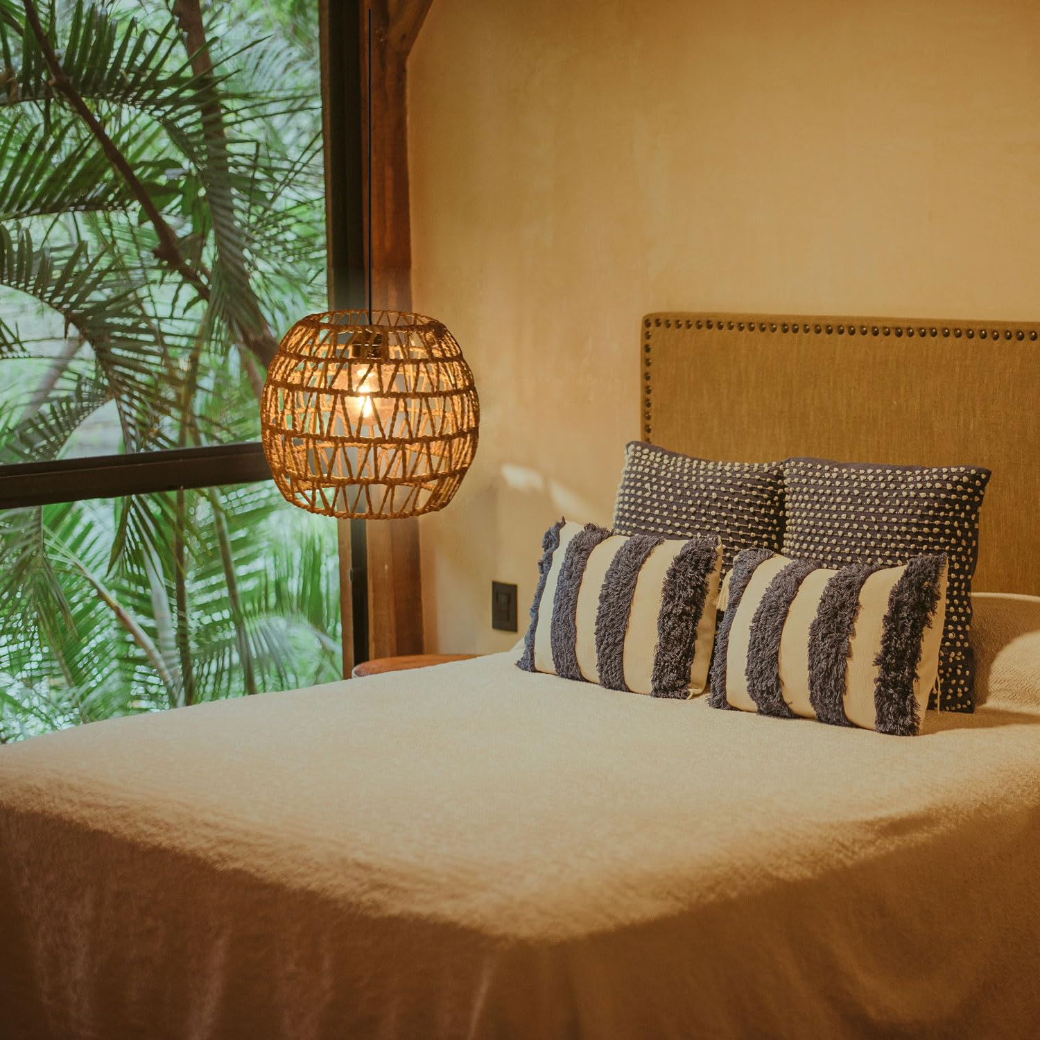 3x Rattan Hängelampe mit Batterie Außen Innen Hängeleuchte Batteriebetriebene Lampe Tragbare Boho Korb Lampenschirm Pendelleuchte ohne Strom Stromanschluss Outdoor Beleuchtung für Garten