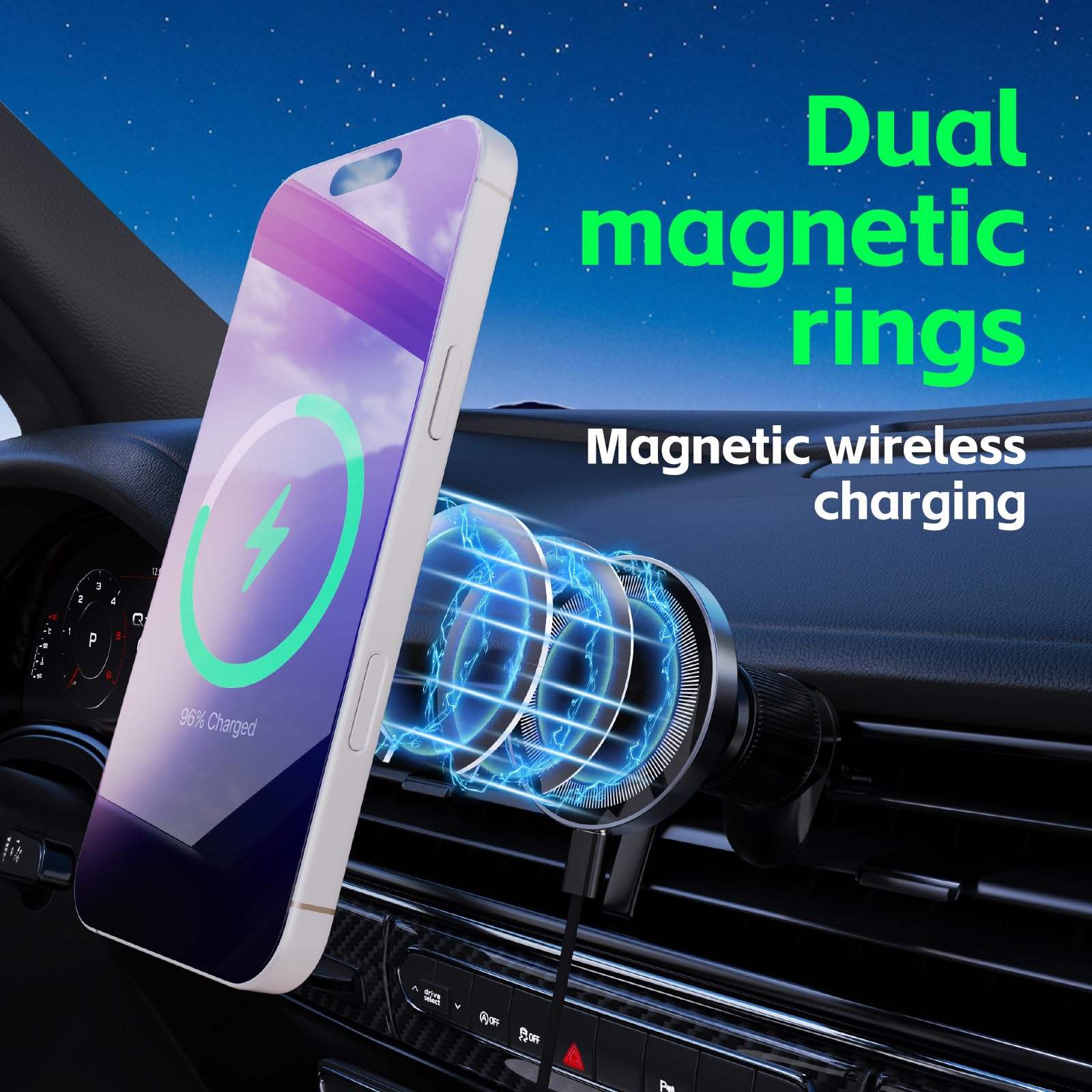 Support Telephone Voiture Induction-【15W Pro & Super Aimants】 Chargeur Mogsafe Voiture sans Fil, Chargeur Induction Voiture Magnetique pour iPhone 17/16/15/14/13/12 Air Pro Max - 4