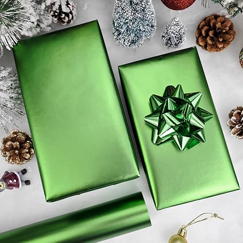 Miniatura 5 de LDGOOAEL Mini rollo pequeño de papel de regalo de Navidad (17 pulgadas x 32.8 pies), verde mate para vacaciones, cumpleaños, bodas, baby shower