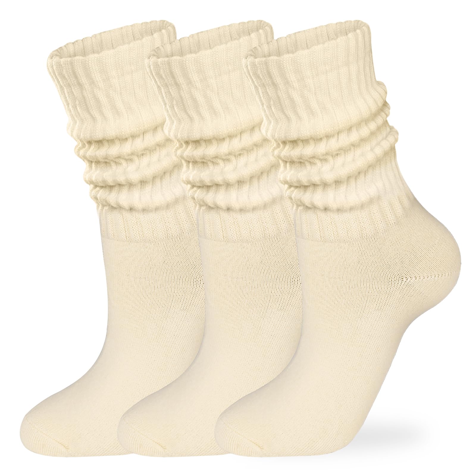COZYOFFI Slouch Socks Crew Women: 98% Cotton 3 Pairs Socks with Boot Sneakers