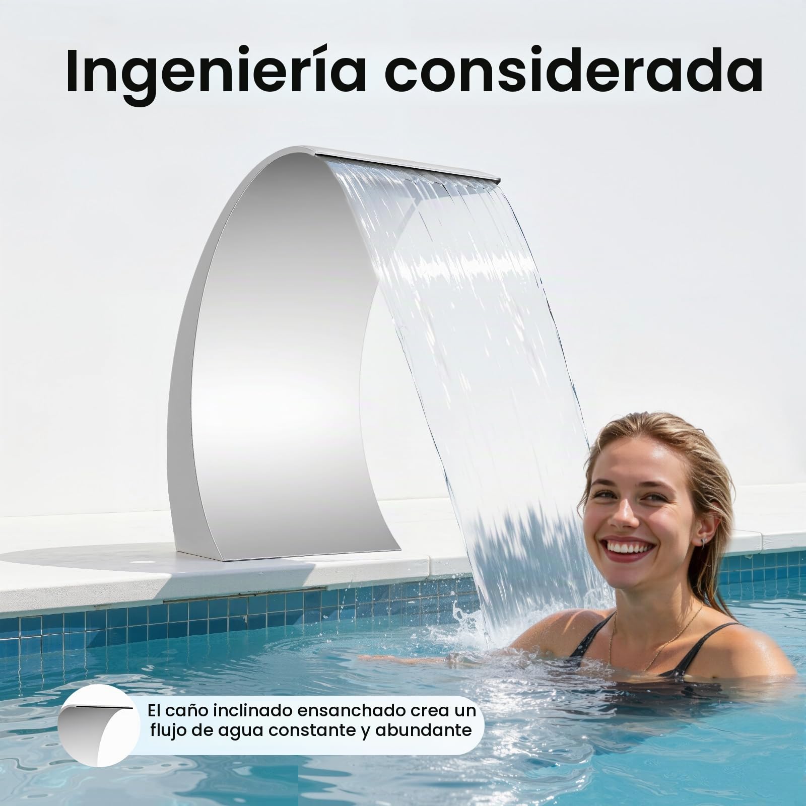 Fuente Piscina Plateado Cascada Piscina Acero Inoxidable Cascada Cuenca Aire Libre No Requiere Montaje Fuente de Riego Piscina Cascada para Estanques Jardín, Estanques Terraza Piscinas