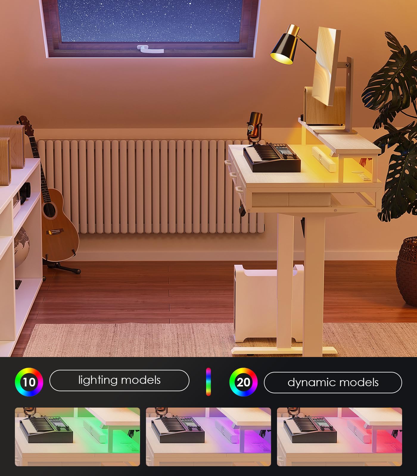 OffiGo Electric Standing Desk with Drawers 55 Inch Height Adjustable Desk with Power Outlets LED Lights Sit Stand — view 7