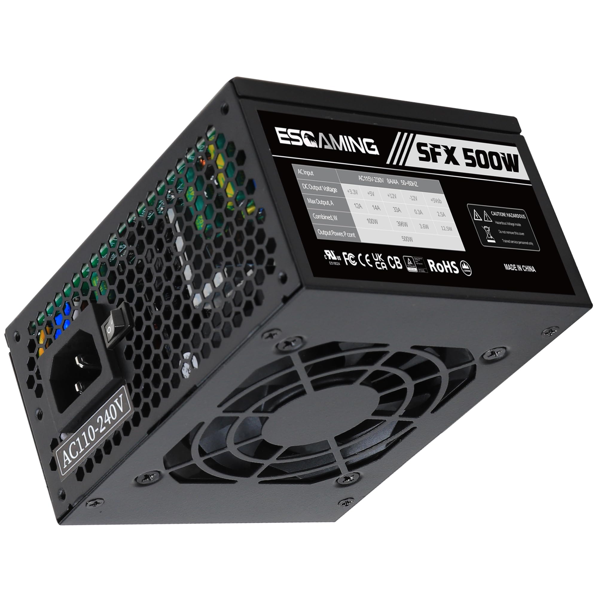 ESGAMING - Fuente de alimentación SFX de 500 W, fuente de alimentación activa PFC PSU silenciosa de 80 mm, ventilador FDB para servidor de juegos de computadora, computadora de factor de forma SFX