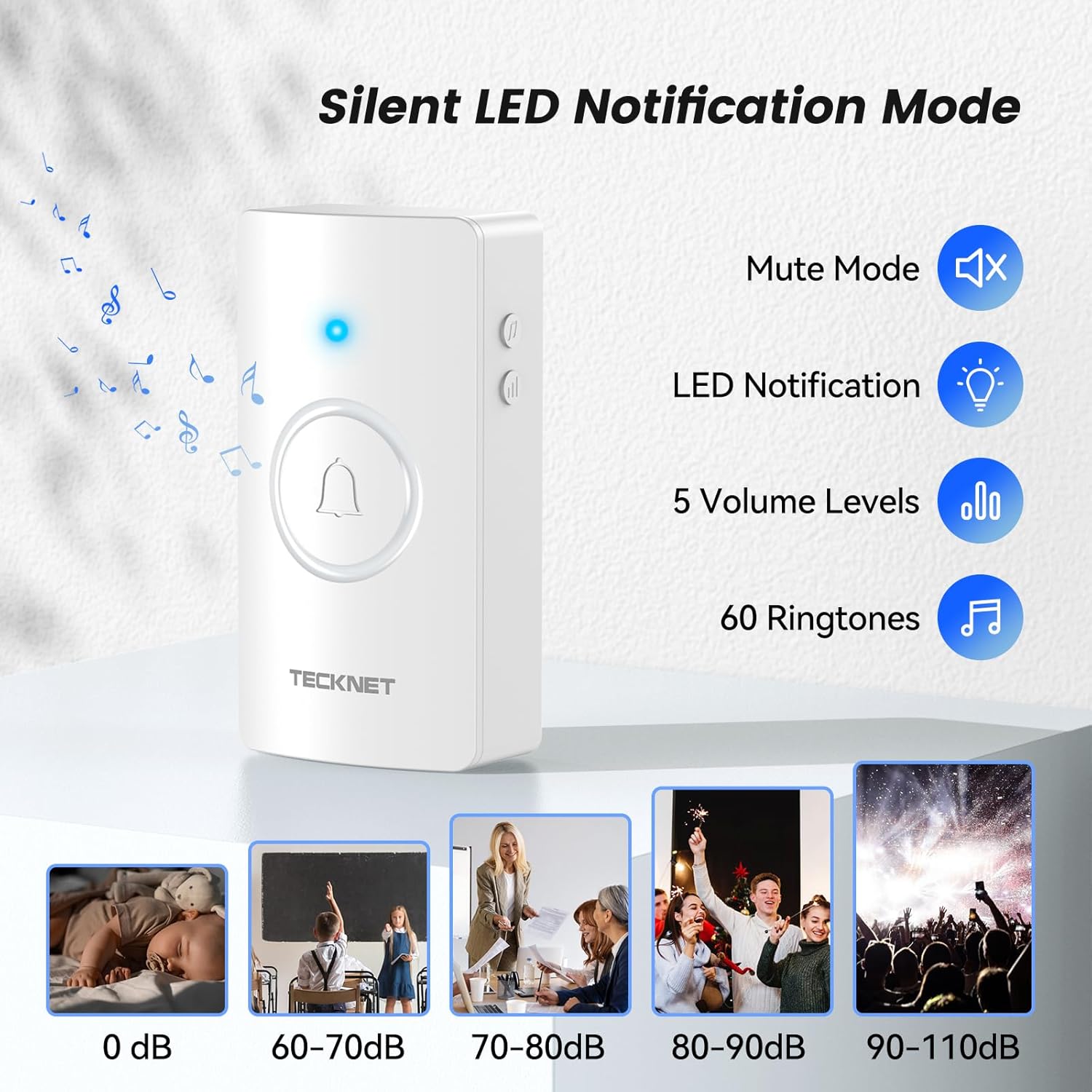 Hands installing AA batteries into the TECKNET doorbell receiver.