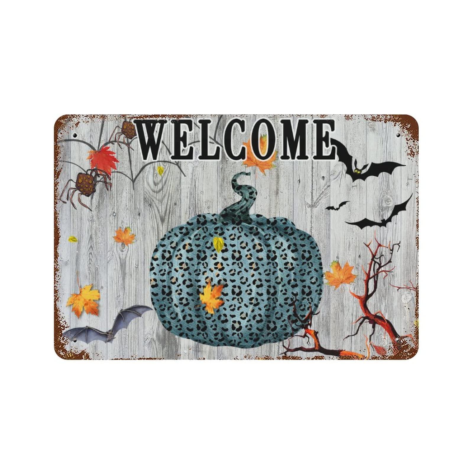 Panneau en métal pour Halloween citrouille de bienvenue aux finitions soignées