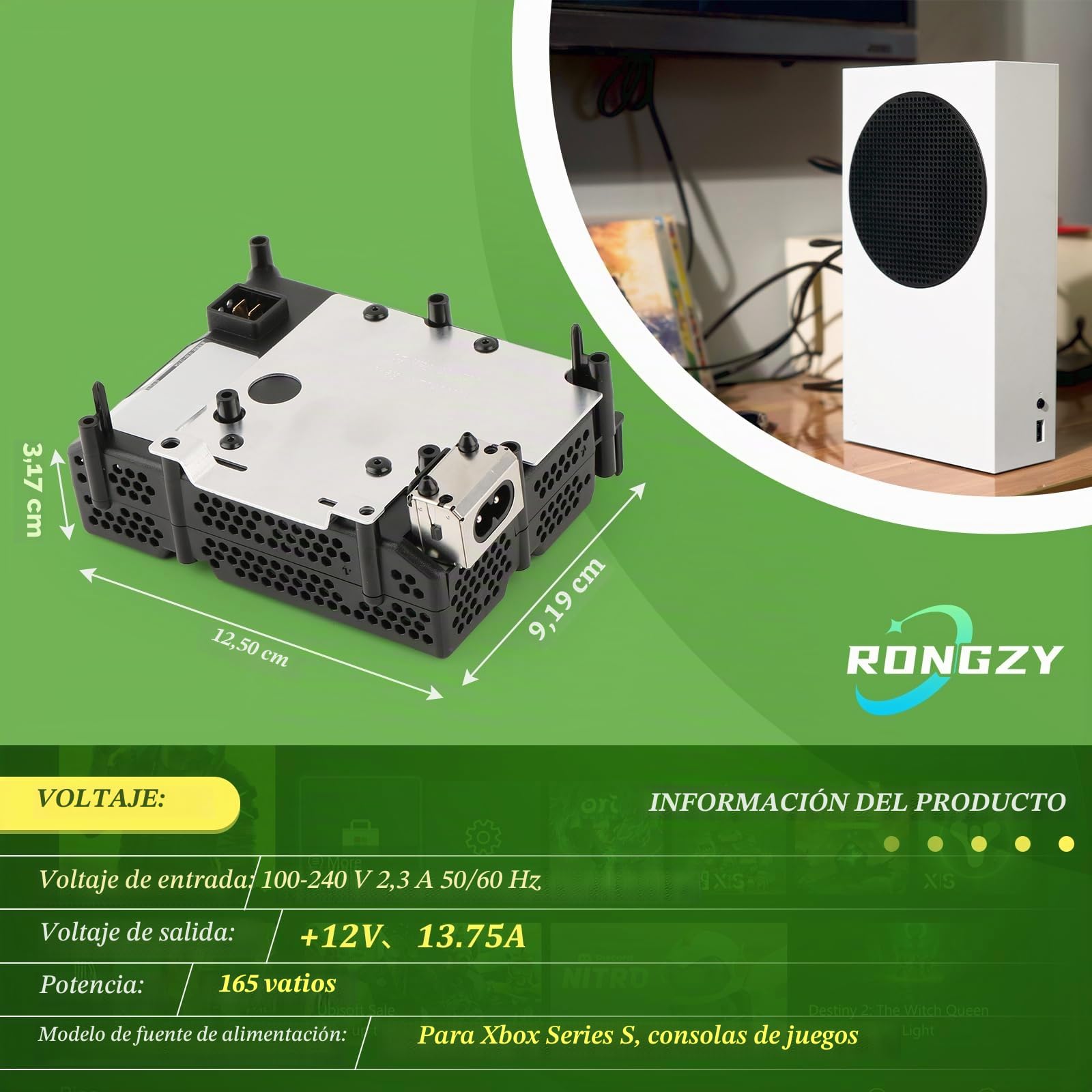 RongZy para Xbox Series S Fuente De Alimentación Reemplazo para Series S Interna Fuente de Alimentación con Adaptador de CA Consola Accesorios con Herramientas Reparación