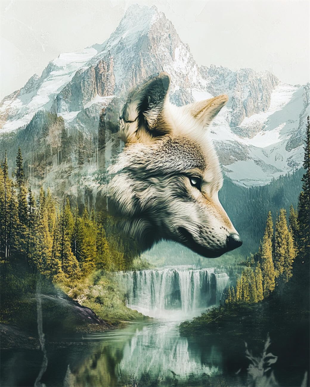 RKFLGEW DIY Bead Embroidery Kits Mountains and Wolves 30x40cm