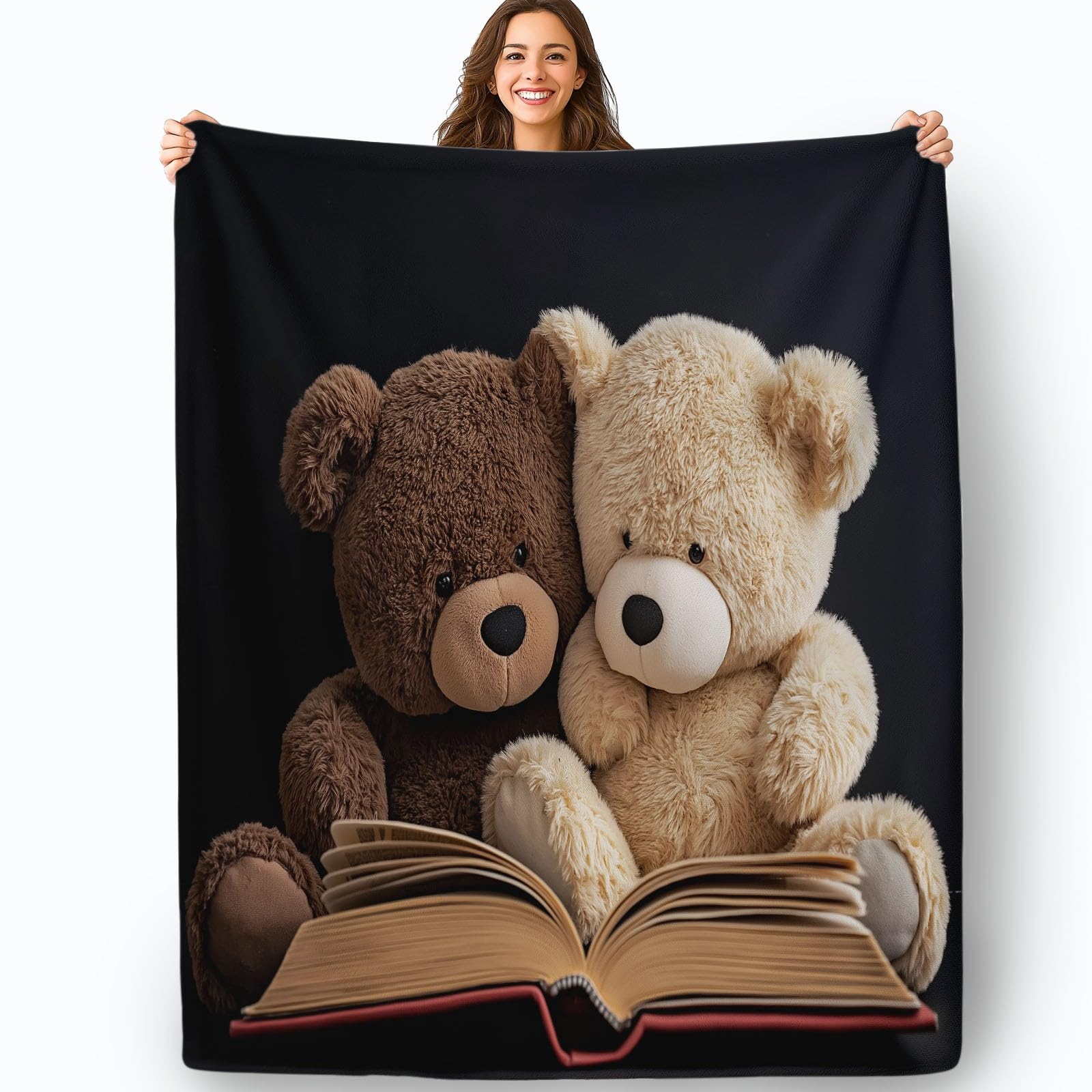 Kuscheldecke Erwachsene 3D Bunt Flanelldecke Sherpa Fleecedecke Erwachsene 150 x 200 cm Weiche Microfaser Warmer Wohndecke Einfacher Teddybär Motiv leichte und warme Wohndecke