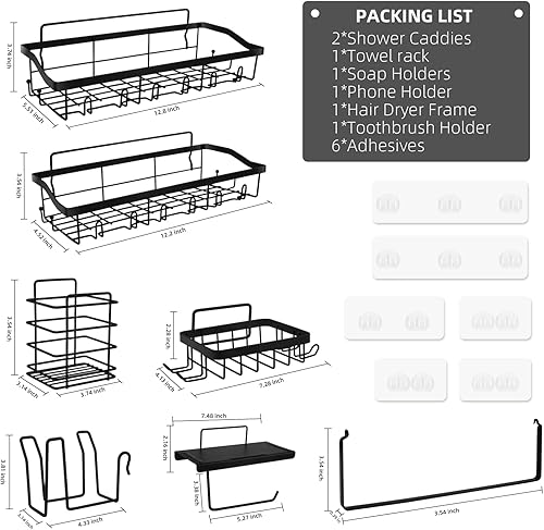Miniatura 9 de Fu Store Paquete de 7 organizadores adhesivos de estante para baño, cocina, sin taladrar, organizador de acero inoxidable de gran capacidad para el