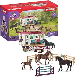 Schleich Horse Club, Horse Toys for Girls and Boys, Secret Training Horse Set with Camper, Horse Toys, and Accessories, 51 Pieces, Ages 5+