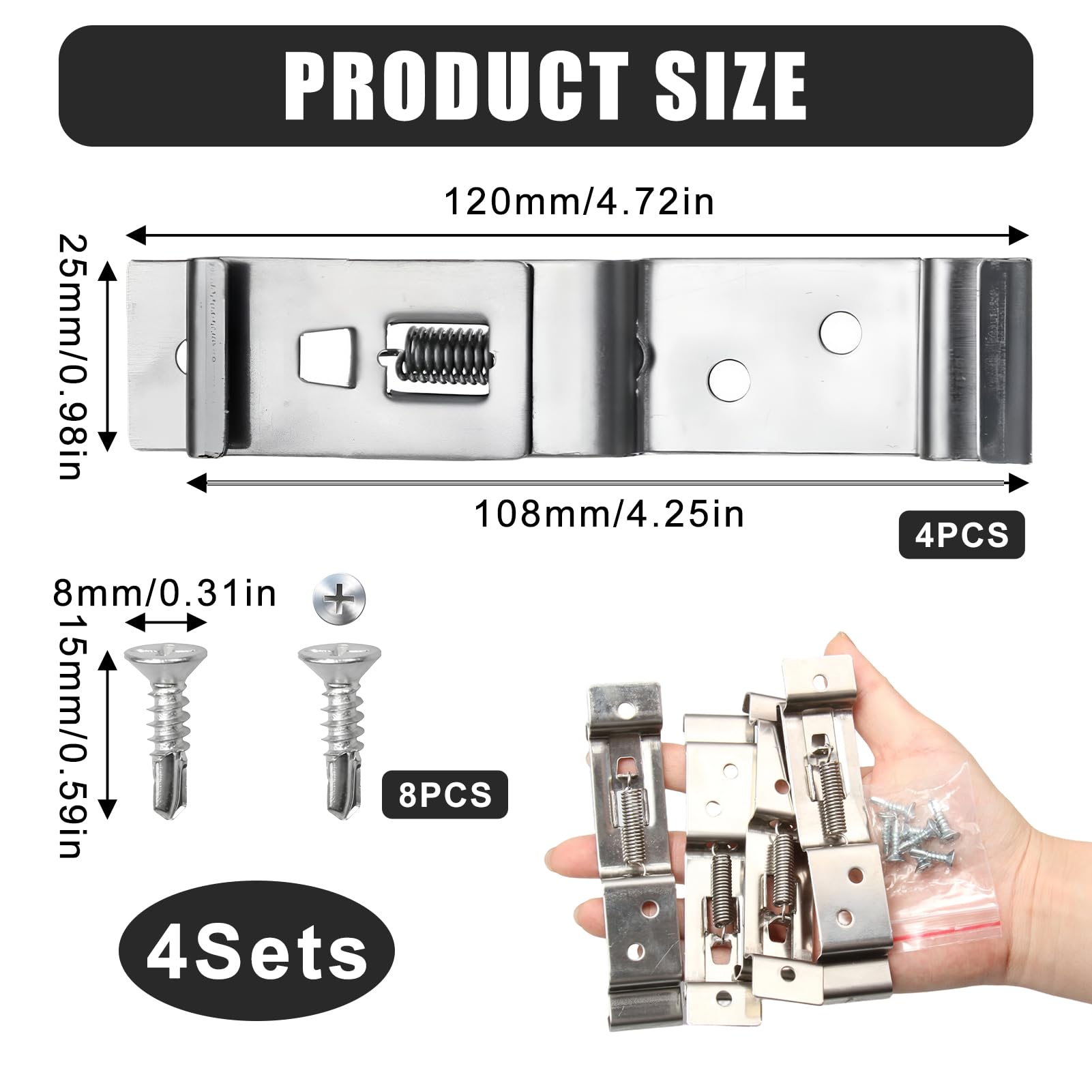 4PCS Soporte Matricula Remolque, 120x25mm Inoxidable Sujetador Portamatrícula Universal de 8 Tornillos, Plata Portamatriculas, para Coches, Camiones y Remolque - 3