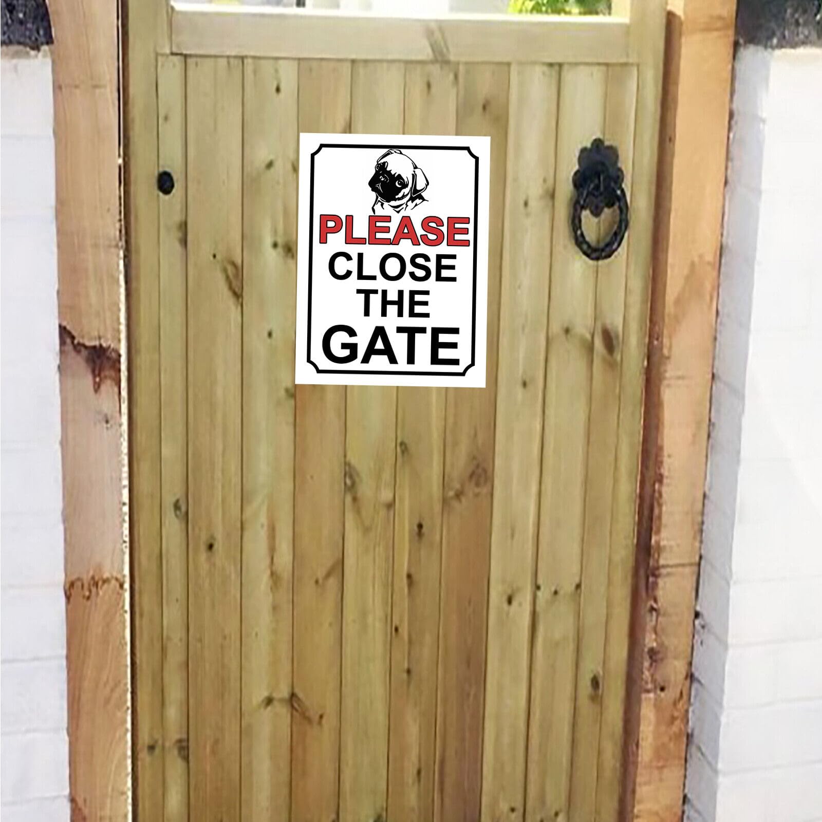 PLEASE CLOSE THE GATE pug portrait sign plaque