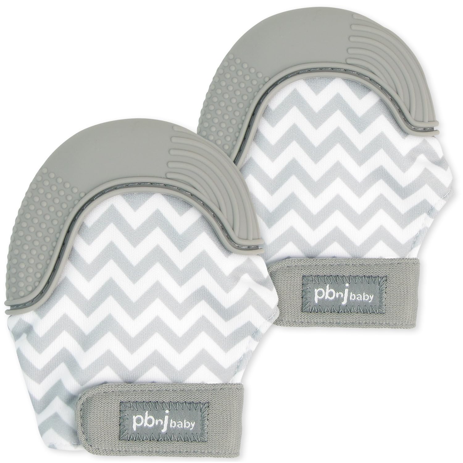 PBnJ Baby, Silicone Teether Glove, Baby Toys 0-6 Months, Mittens for Infants use as Teething Pacifier, Teething Toys 3-6 Months, Teethers for Babies 6-12 Mon, 6 Mo Old Must Haves - Gray Chevron