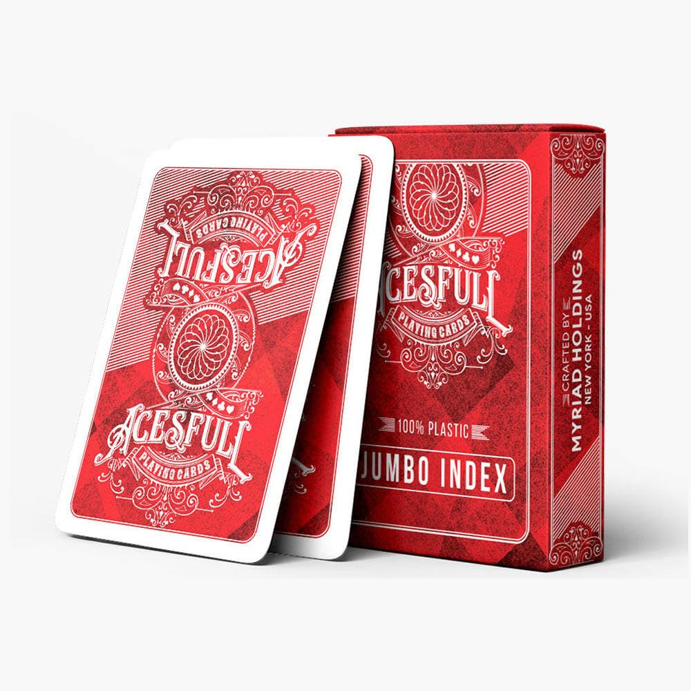 Acesfull USA Playing Cards - Jumbo Index, Smooth Finish, Ideal for Poker, Blackjack, Card Games, and Magic Tricks, Multi Colours (Red)