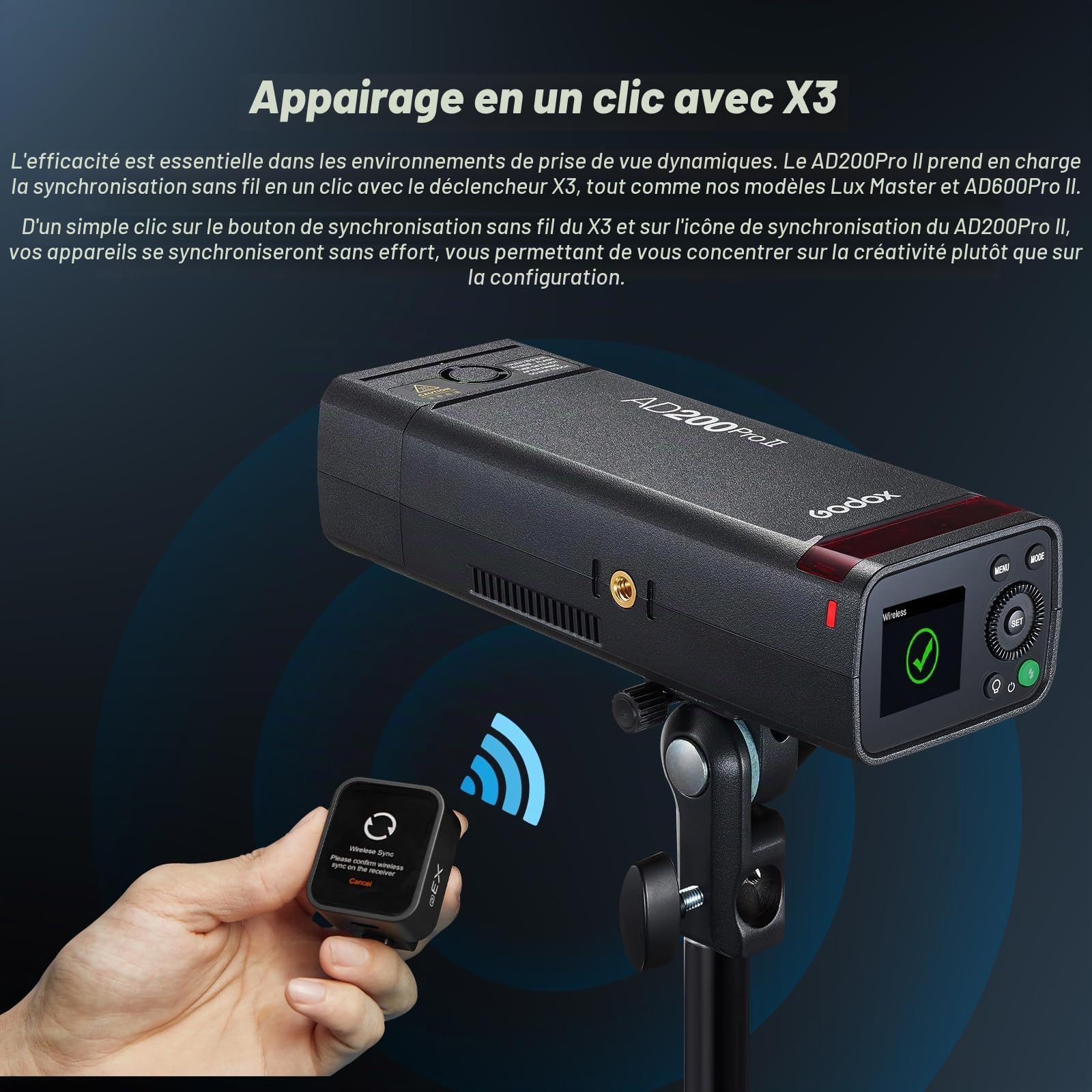GODOX AD200ProII Flash de poche 200 W 2,4 G, 1/512 à pleine puissance, réglage de la puissance à 10 niveaux, température de couleur en mode constant ± 100 K
