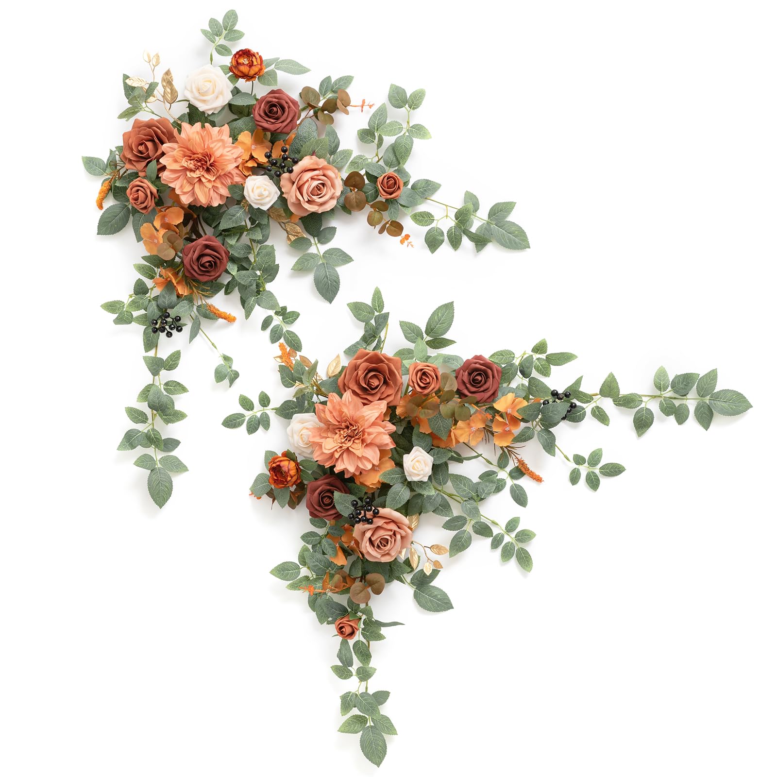 Photo 1 of Ling's moment 2PCS Terracotta Artificial Floral Swags Centerpieces Wedding Arch Flower Garland Burnt Orange Rose Fall Flowers Greenery for Table Backdrop Easel Wall Entryway Outdoor Board Decor