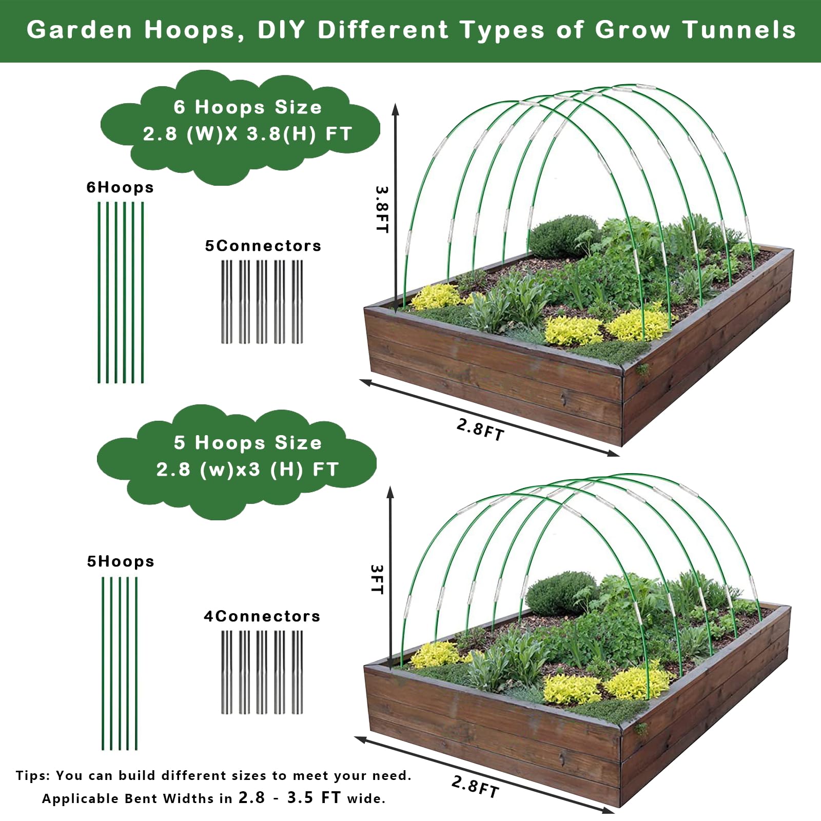 OdiuK Greenhouse Hoops for Raised Beds 36pcs 17in Garden Hoops for Netting Tunnel Detachable Fiberglass Plant Hoops with 18 Netting Clips Support Hoops - Image 4