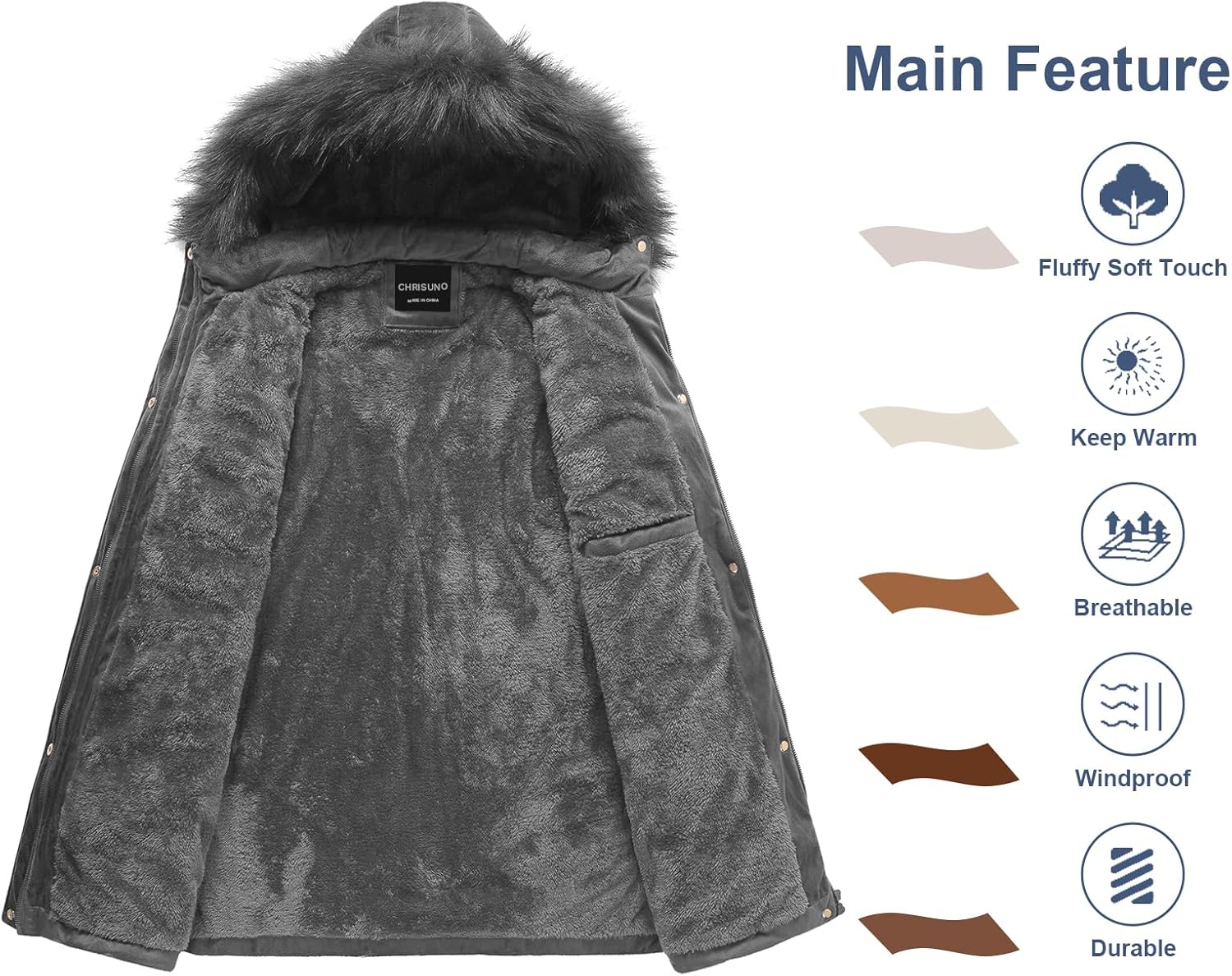 Chrisuno Women's Warm Winter Coat Velvet Puffer Jacket Quilted Faux Fur Hood - Image 3