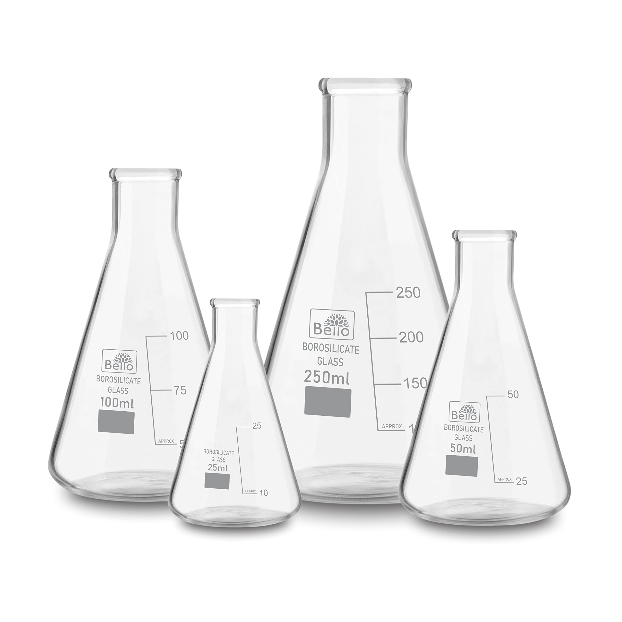 Buy Bello Borosilicate 3.3 Glass Conical Flask 25ml, 50ml, 100ml, 250ml