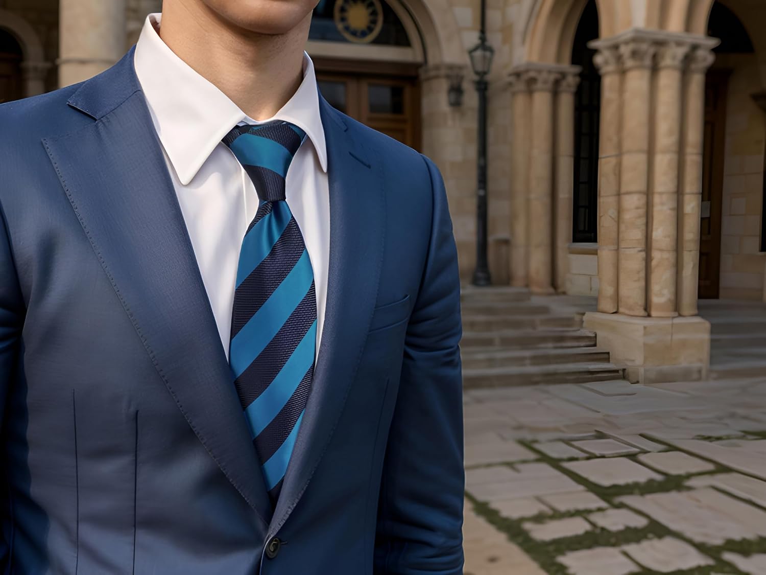 S&W SHLAX&WING Necktie for Men Striped Ties Green Yellow Blue for Business Suits - Image 2