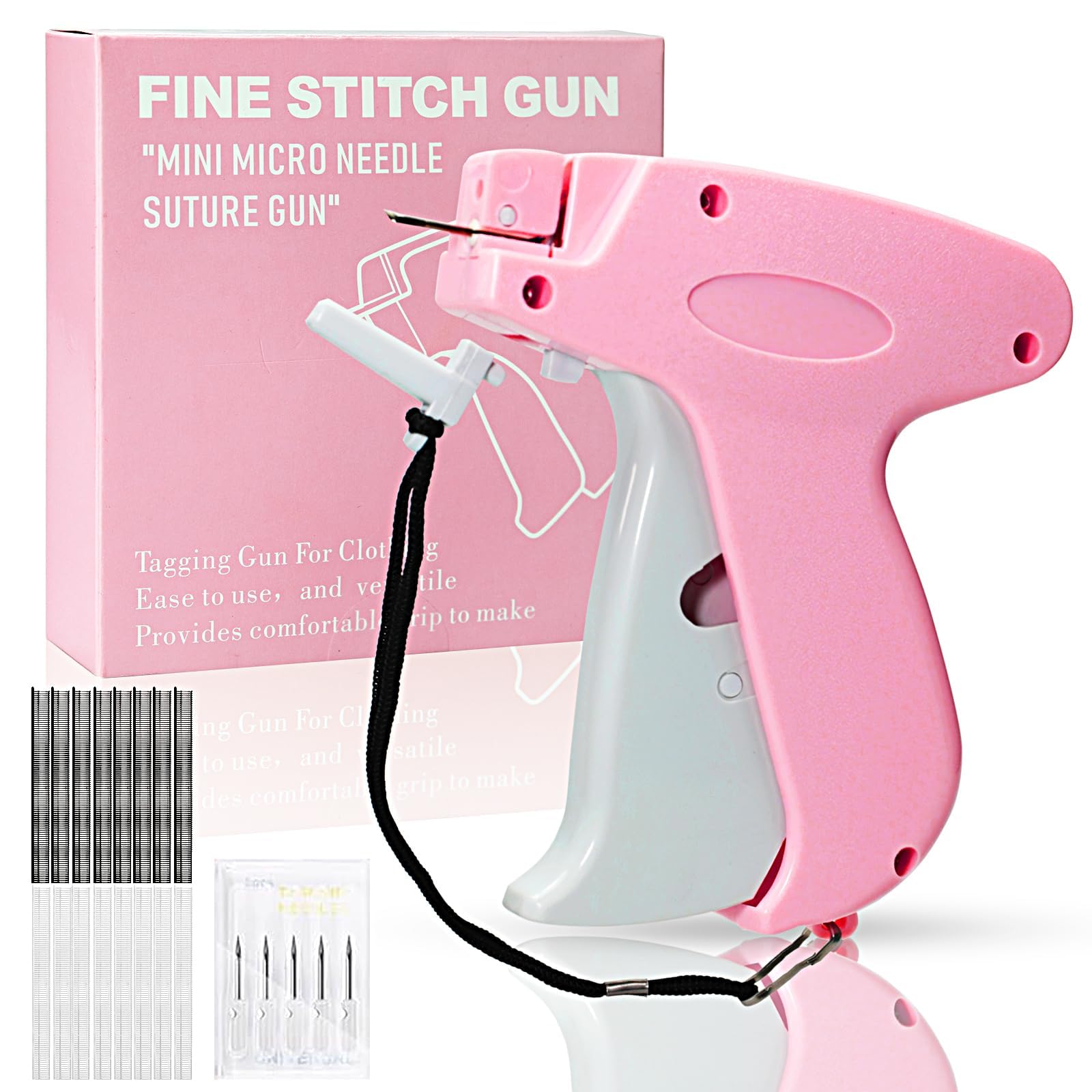 Photo 1 of Stitch  For Clothes? Handheld Stitch Gun Quick Clothing Fixer?Sewing Kit Includes 1,000 Black Fasteners & 1,000 White Fasteners & 6 Needles (Pink)