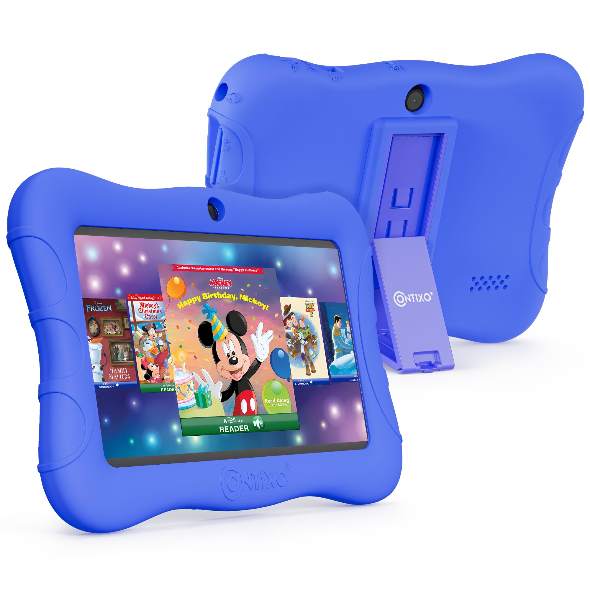 Contixo 7" Kids Tablet – V9A 32GB Android Tablet for Ages 3–7, Parental Controls, Pre-Loaded Exclusive 50 Disney Storybooks, WiFi, Kid-Proof Case with Kickstand, Back to School Gift, Darkblue