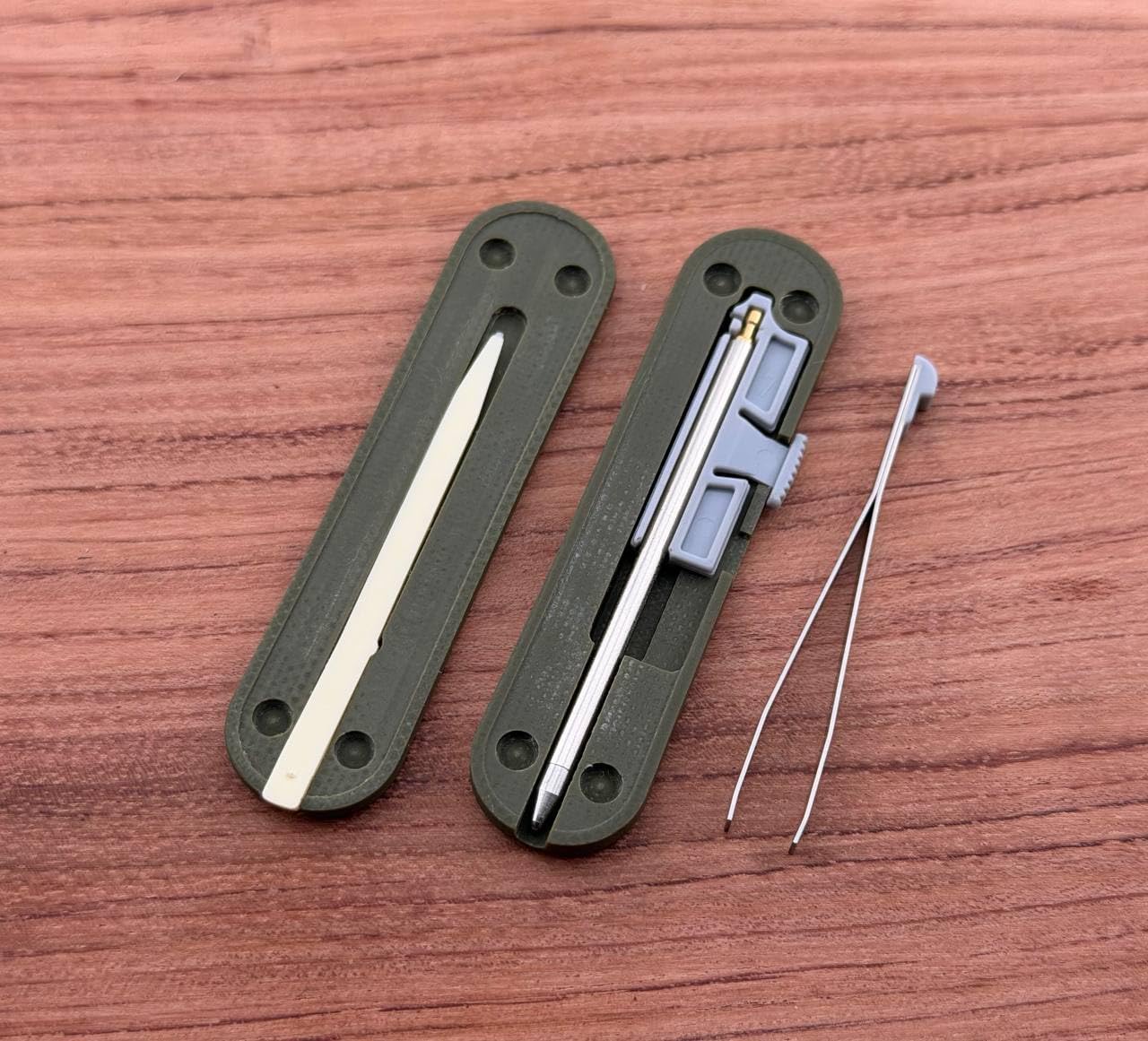 Custom G10 Scales for 58mm Swiss Army Knife | Textured Handle Covers with Slots for Pen, Tweezers & Toothpick | Durable, Premium Upgrade for Swiss Army Knife (Army Green + Accessories)