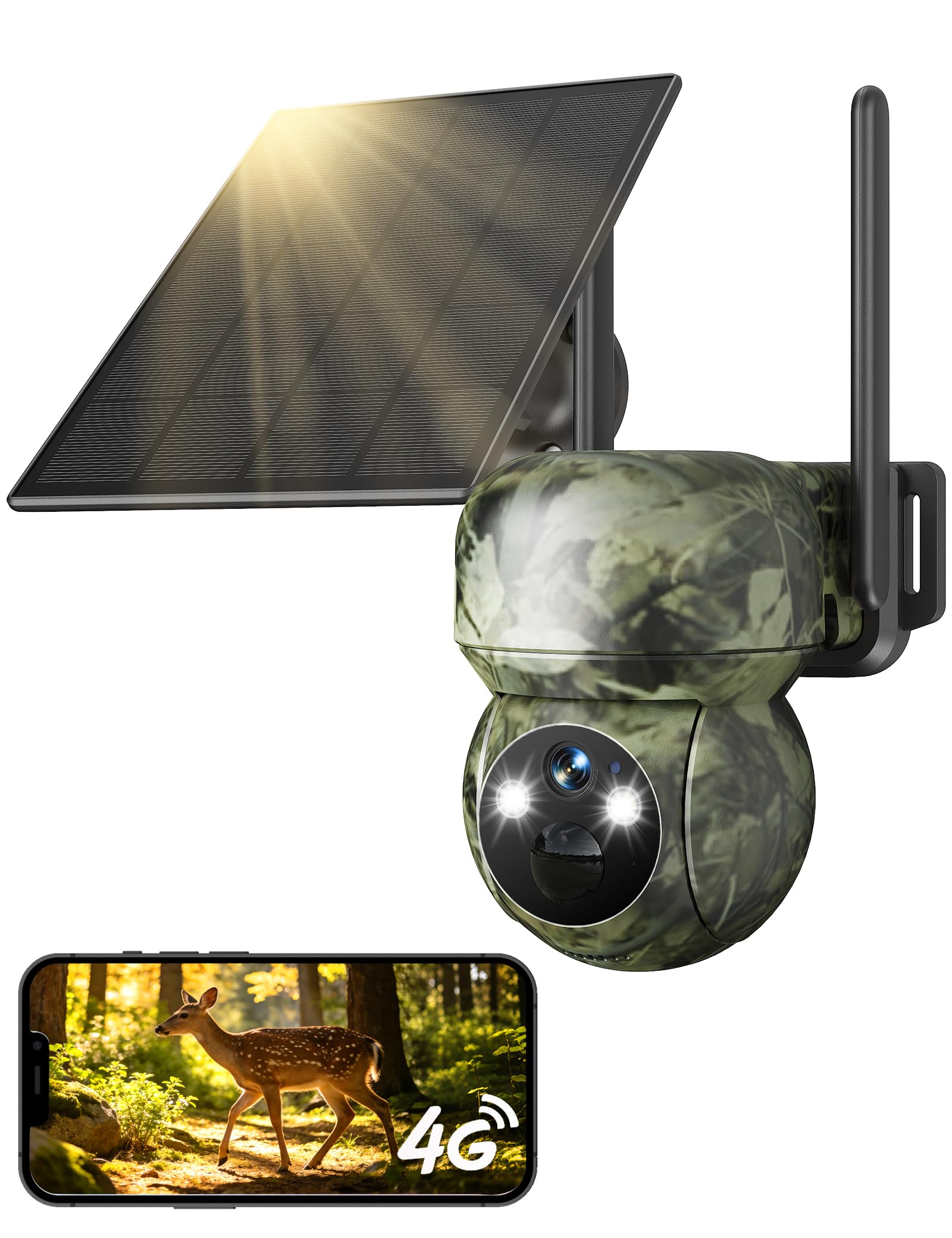 GNCC 4G LTE Wildkamera mit SIM Karte＆32GB SD Karte, 2K Solar Wildkamera mit Handyübertragung App mit Bewegungsmelder Nachtsicht, 300 MB di Dati Gratuiti, IP65 Wasserdicht, Monitoraggio a 360°