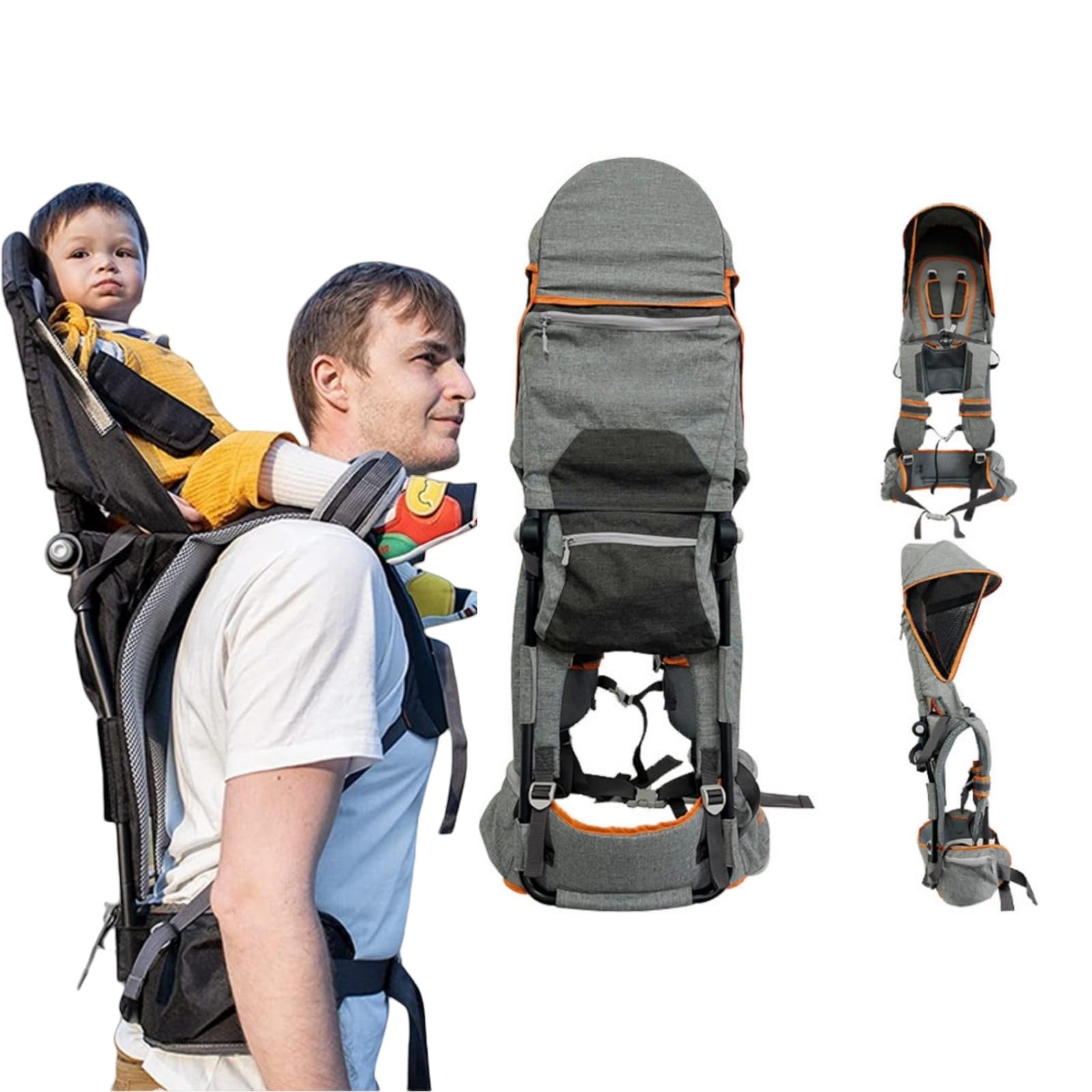 Mochila portabebés Premium con arnés de 5 Puntos, toldo Parasol, diseño Plegable y múltiples Bolsillos: Comodidad ergonómica para Senderismo, Viajes y Aventuras al Aire Libre.