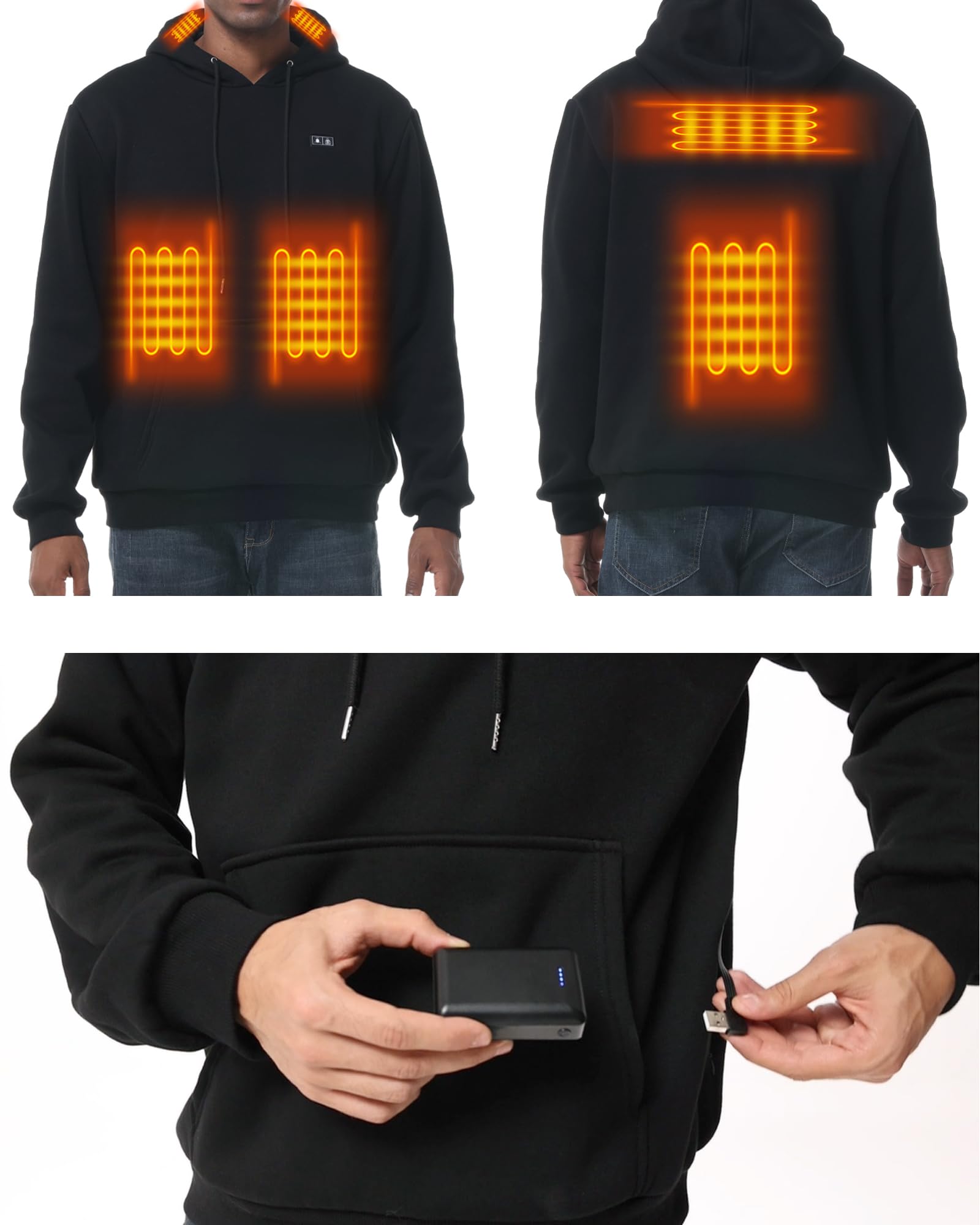 WUEAOA Gilet Riscaldato per Uomo Donna L, Inverno Caldo Esterno Ricarica USB Giacca Riscaldata Elettrico con Batteria 10000 mAh 3 Livelli di Temperatura, Lavabile,Per Campeggio, Moto, Sci, Caccia