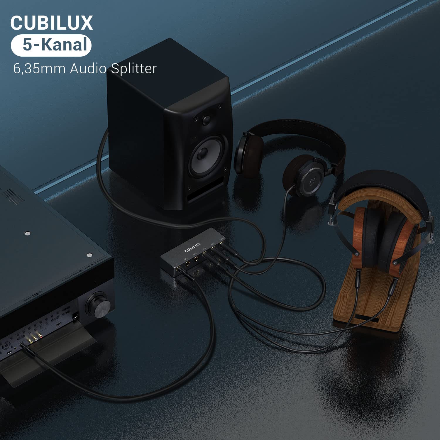Cubilux passiver 6,35 mm Kopfhörer Splitter Box, 1/4 Zoll TS TRS Audio Verteiler mit 5 Ausgängen, für Studio und Bühne