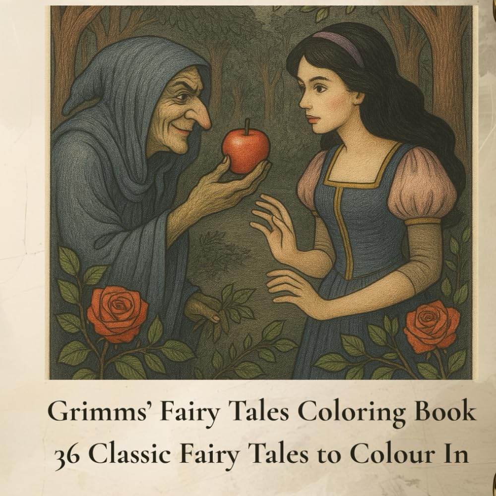 Grimms’ Fairy Tales Coloring Book, Classic Fairy Tales from the Brothers Grimm to Colour in: 36 Pictures from Snow White, Cinderella, Rapunzel, ... Dancing Princesses, Sleeping Beauty and more!