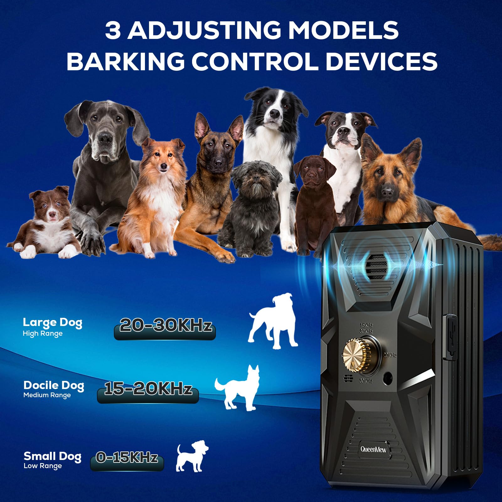 Anti Aboiement Chien, Dispositif Anti Aboiement Chien Ultrasons à 3 Modes, Boitier Anti Aboiement Chien de 33 Pieds, l'entraînement des Grands et Petits Chiens en Extérieur et Intérieur