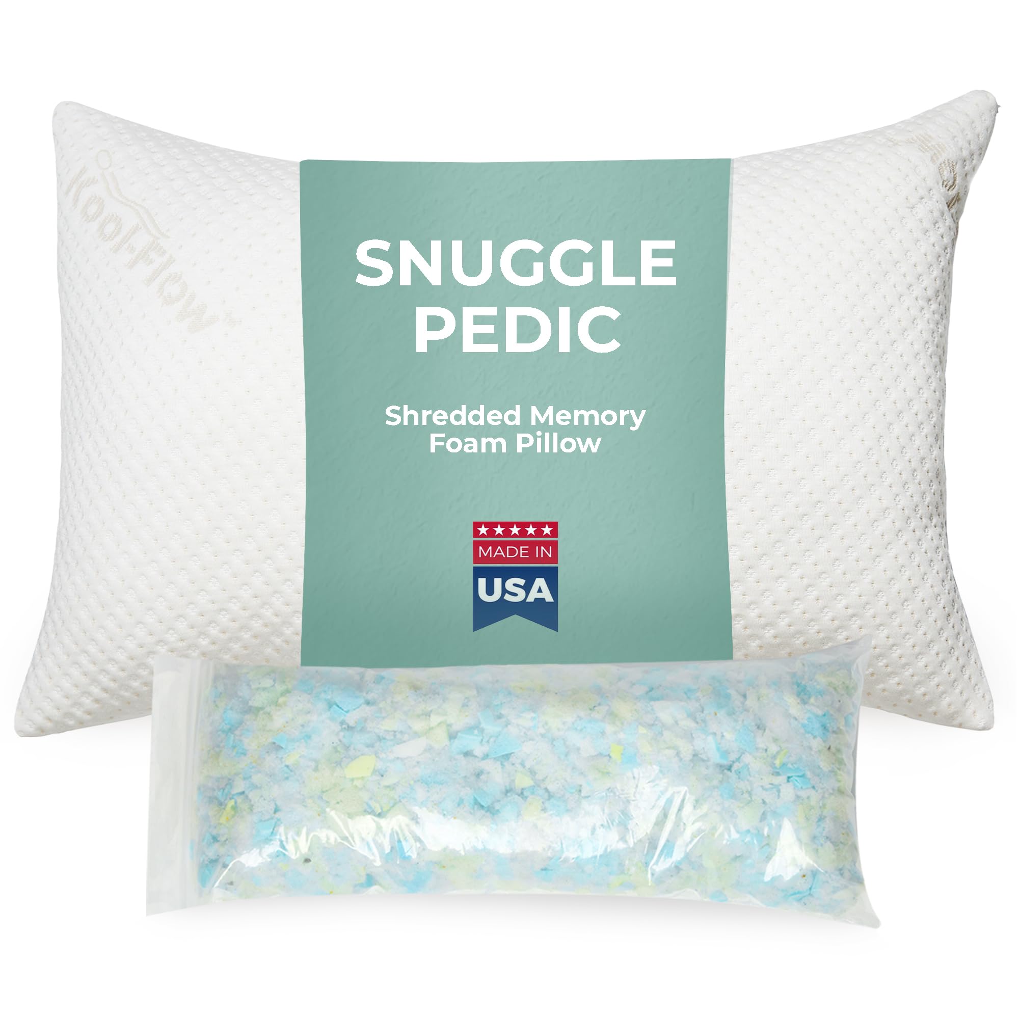 Snuggle-Pedic Ultra-Luxury Bamboo Shredded Memory Foam Pillow Combination With Adjustable Fit and Zipper Removable Kool-Flow Breathable Cooling Hypoallergenic Pillow Cover (King)