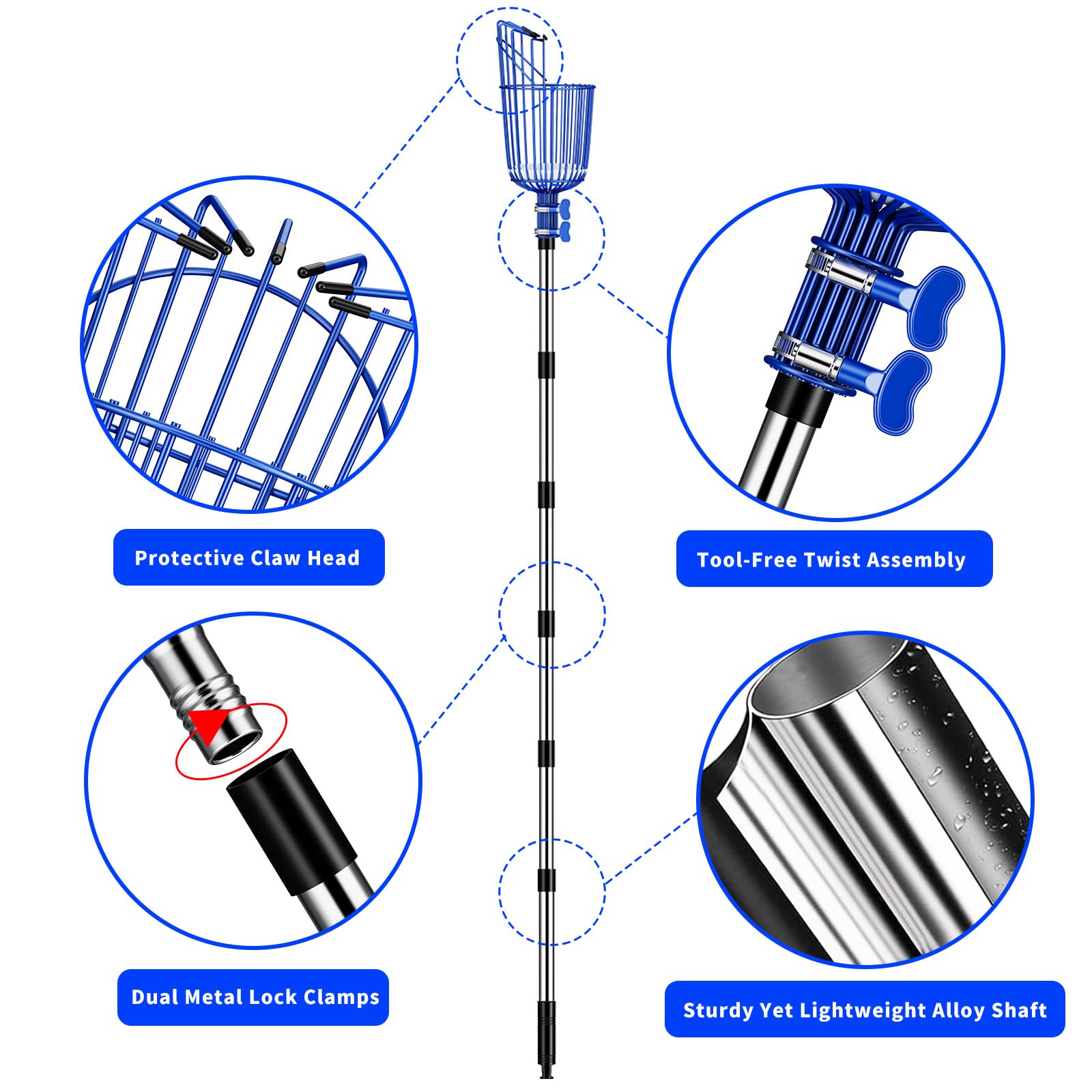 Ginbel Direct Fruit Picker Pole with Basket Segmented Fruit Picker Pole Tool for Apple Avocado Cherry Lemon Mango Orange Peach Picking(40-160