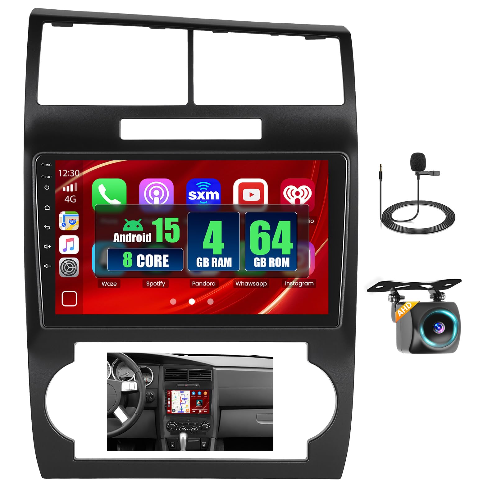 8 Core 4+64GB Android 15 Car Stereo for Dodge Charger/Magnum 2005-2007 Wireless Carplay Android Auto, 9'' Touchscreen Car Radio with GPS, WiFi, 32EQ