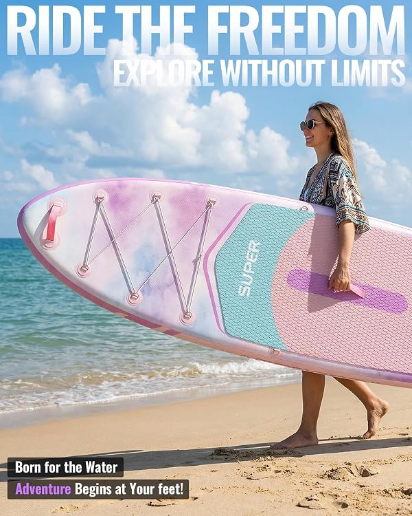ATPROSS 10'6''x33''Inflatable Stand Up Paddle Board, 400lbs Extra Wide Stand Up Paddleboard with Kayak Seat, Anti-Slip EVA Deck Premium SUP Accessories Kit, Non-Slip Stable Deck Boat Light Purple by ATPROSS - Used condition - Image 4